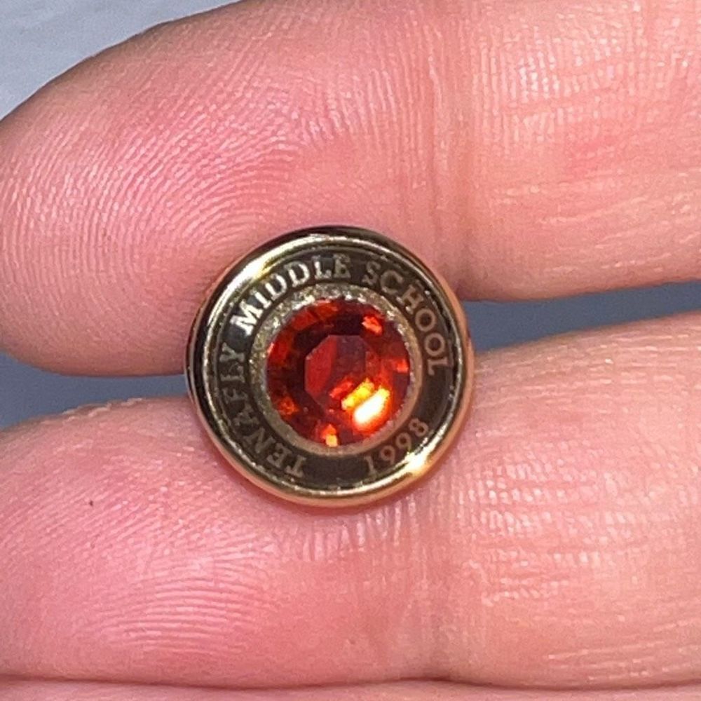 1998 Tenafly Middle School NJ Lapel Pin Orange Stone
